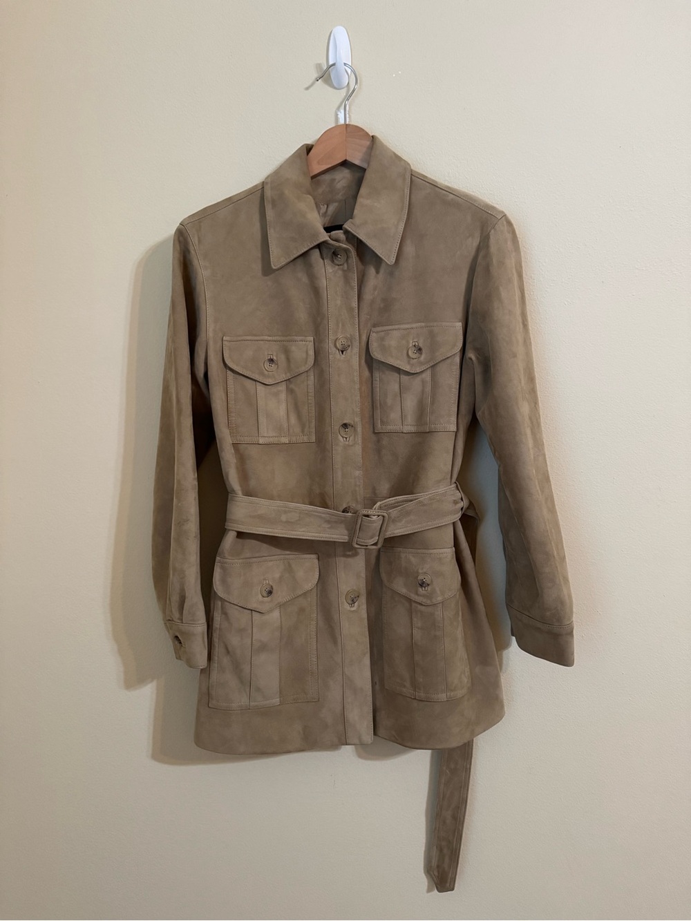 Nili Lotan Fran Suede Leather Safari Jacket Belted Tan Size Small